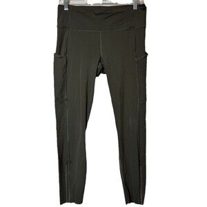 Lululemon Fast and Free Crop II 23” Leggings Pockets Dark Olive Green Women’s 10